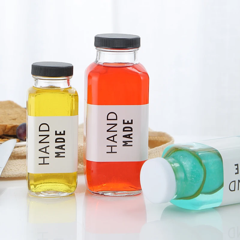
Wholesale Recyclable Square 12Oz Juicing Glass Bottles Juice 16Oz Beverage Screw Cap Tea Packaging Glass Bottle Juice 250Ml 