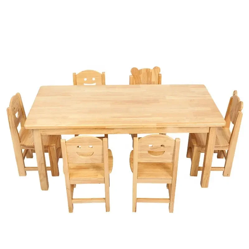 Kids Study Table Desk and Chair Children Wooden Kindergarten Preschool Playroom Activity Table Furniture 2024 Montessori Wooden
