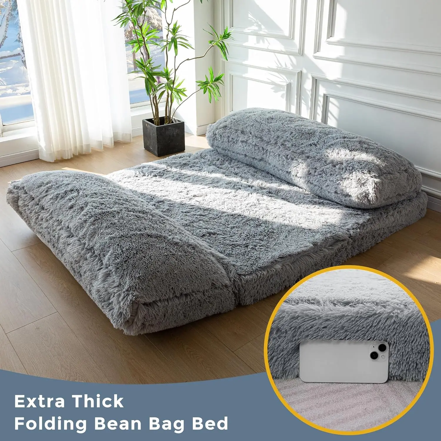 Faux Fur Floor Sofa Floor Chairs Nature Folding Sofa Bed Foam Filling Wall Couch Sleeper Single Size Floor Mattress Bean Bag Bed