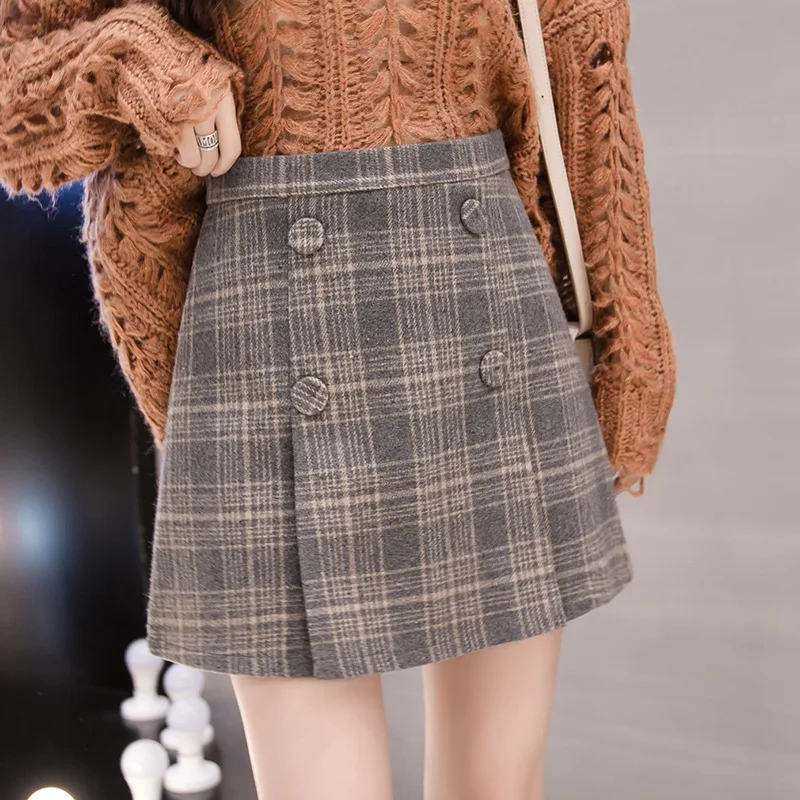 Women Plaid Skirt Streetwear Skirts New Korean Version Of The Retro Check High Waist A-Line Short Skirt For Women