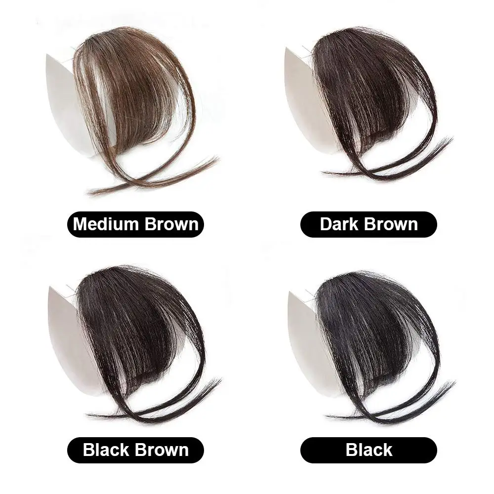 
Clip in Bangs Hairpiece Brown Black Clip on Air Bangs with Temple Wispy Bangs Hair Extensions for Women 