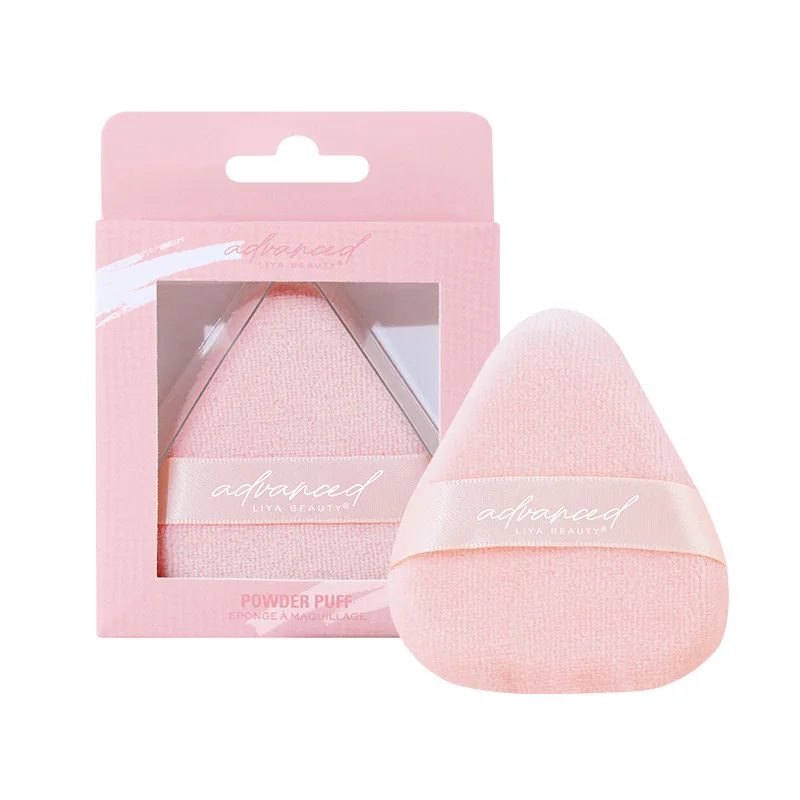 Soft pink velour triangle makeup powder puff custom logo beauty foundation nakeup puff