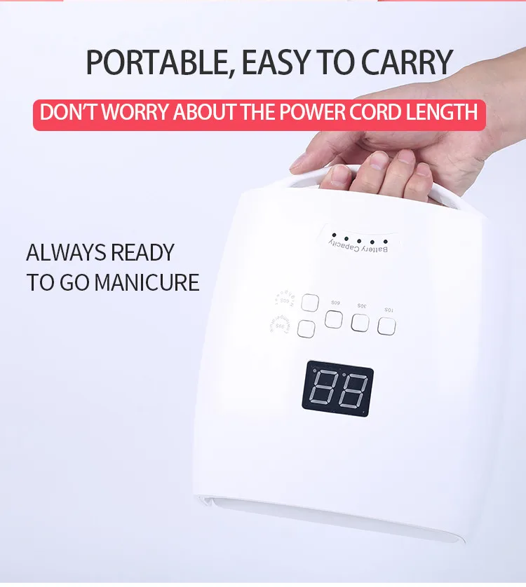 54W Rechargeable UV LED Nail Lamp Faster Wireless Nail Dryer Gel Polish Light 36 Beads Portable Handle Auto Sensor