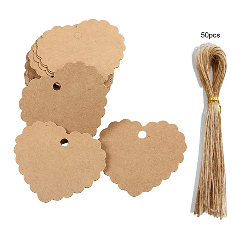 Kraft Paper Tags 100 pcs Heart Kraft Paper Gift Tags Craft Hang Tags with Free 100 Root Natural Jute Twine for Gifts