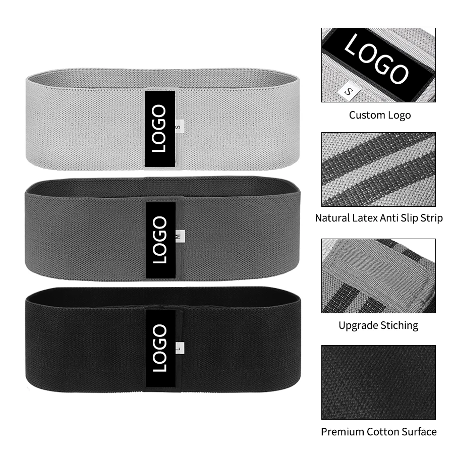 Home gum 3 level non slip yoga elastic resistance band custom printed stretch yoga fabric booty training band