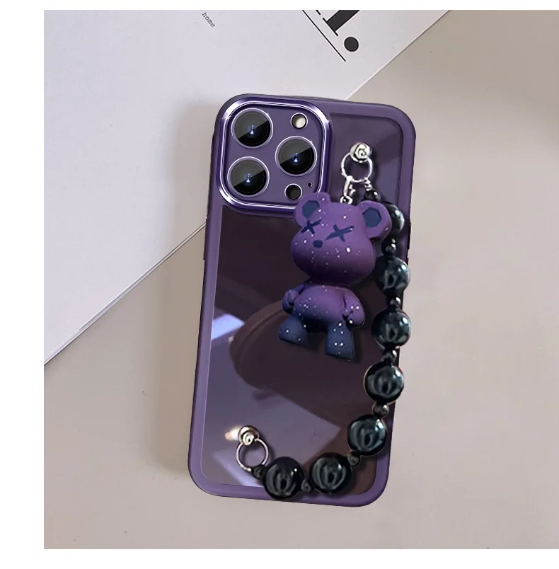 Cute Bear Bracelet Lens Protection Transparent Silicone Phone Case Cover For iPhone 15 14 13 12 11 Pro Max Plus