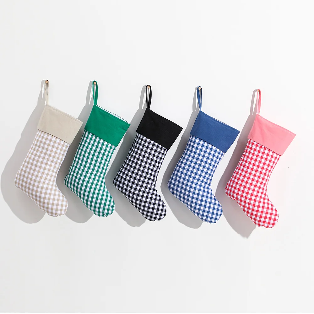 Personalised Drawstring Storage Gifts Bag Christmas Plain Blank Gingham Santa Sack