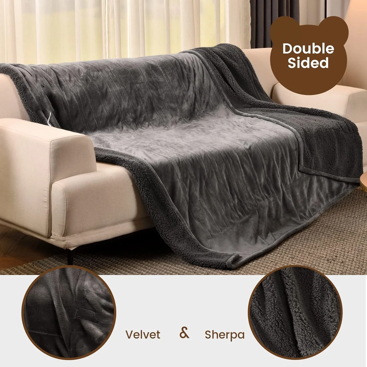 2024 New Product Ideas Electric Over Blanket, 10 heat setings 1-9h adjustable timer, Flannel fleece and Sherpa fleece,120W