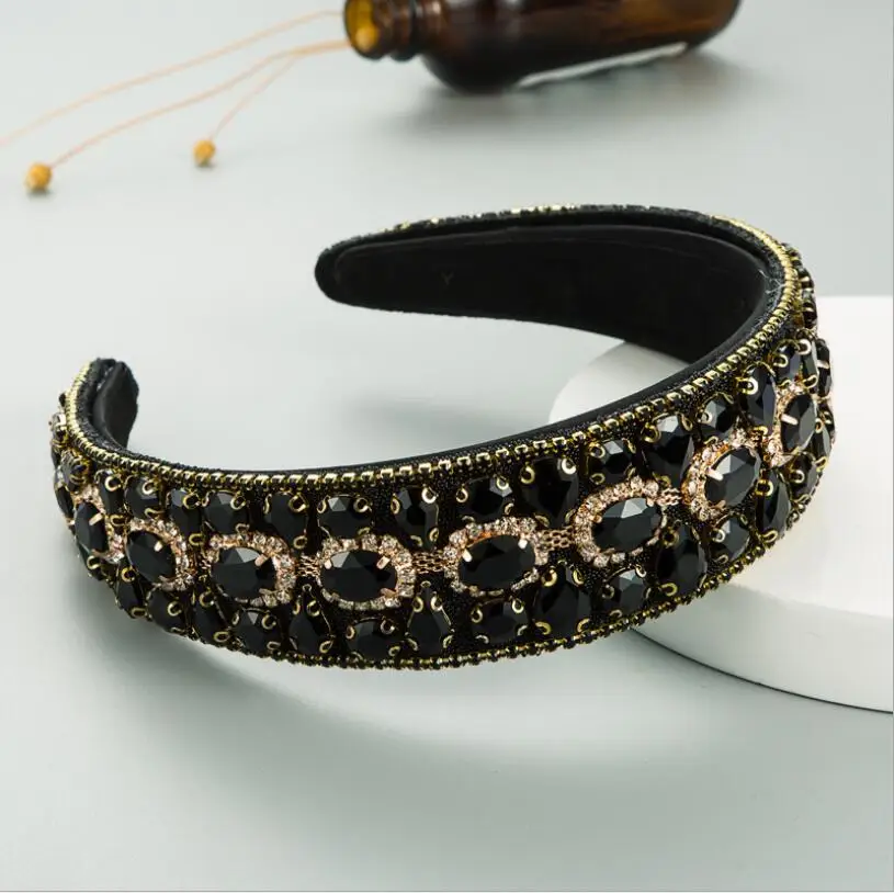 Gorgeous Baroque Full Rhinestone Headband for Woman Elegant Glass Beaded Hairband Female Party Hair Accessory Headwear Headdress