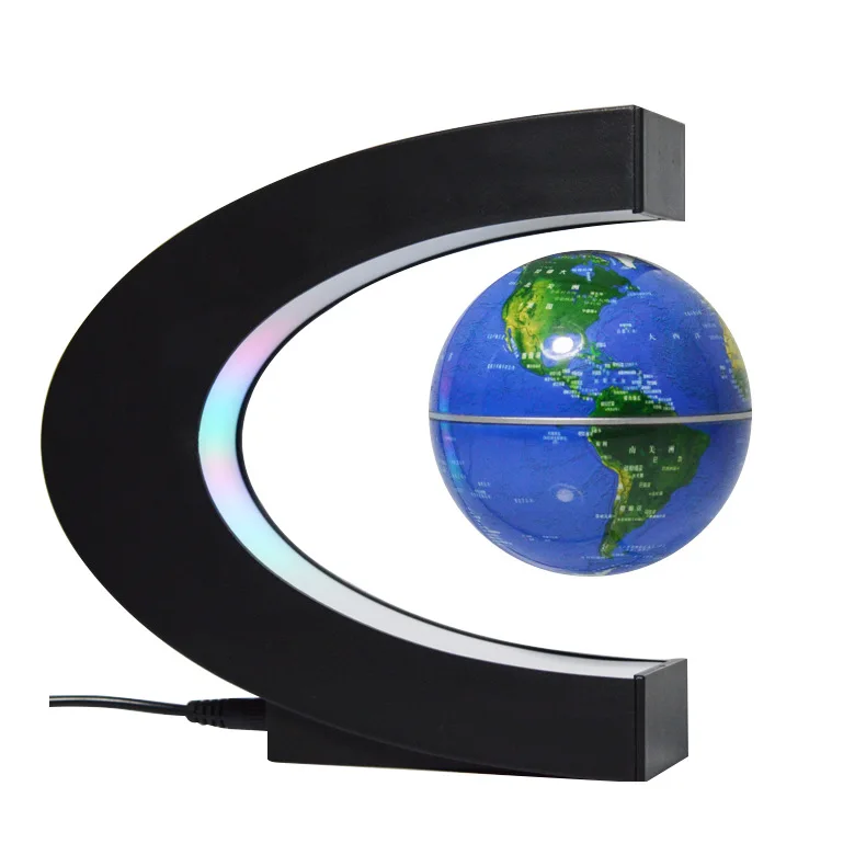 4 Inch Novelty Floating Globe LED Lights C Shape Plastic Spinning Earth Ball World Map Magnetic Mova Satellite View Earth Globe