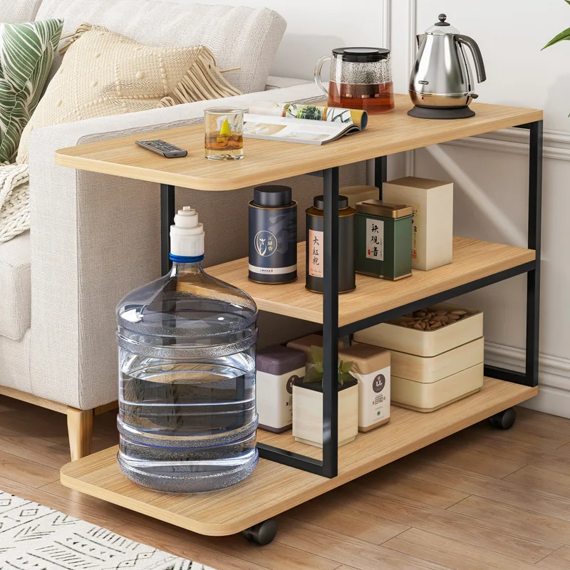 Table with Charging Station, Flip Top Side Table with USB Ports & Power Outlets, C Shaped Snack Table for Small Spaces