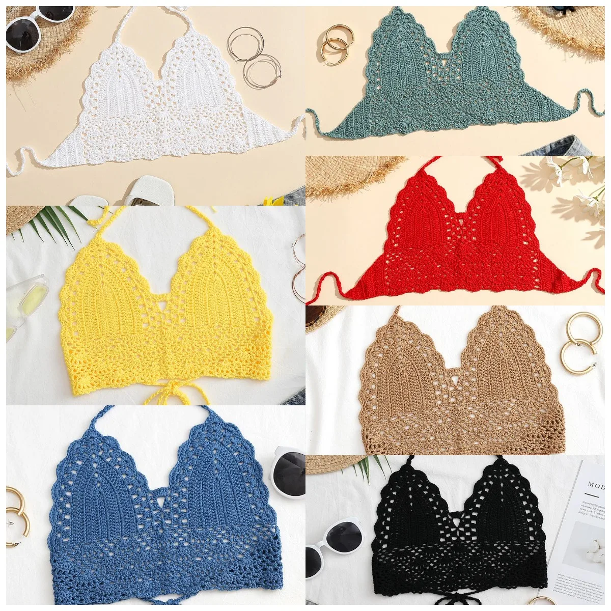 Crochet Knitting Bikini Wrapped Breasts Women knitting bikini Handmade Swimsuit Bathing Top Bra