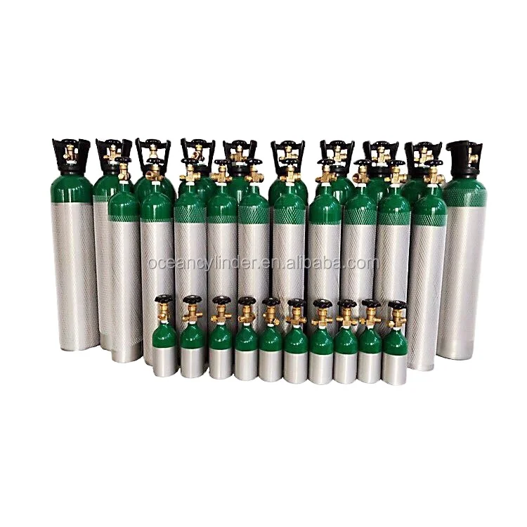 Standard ISO9809 wall thickness 5.2mm 5.8mm 10L 15L 40L 47L 50L 200bar gas aluminum oxygen gas cylinder with CGA540 valve