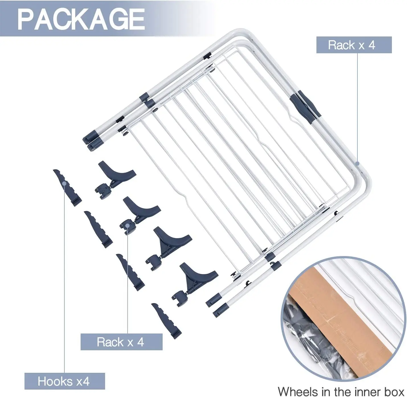 Wholesales 3 Tier 25m Foldable Tower Drying Stand Removable Metal Laundry Clothing Rack Children Hanger With Wheels