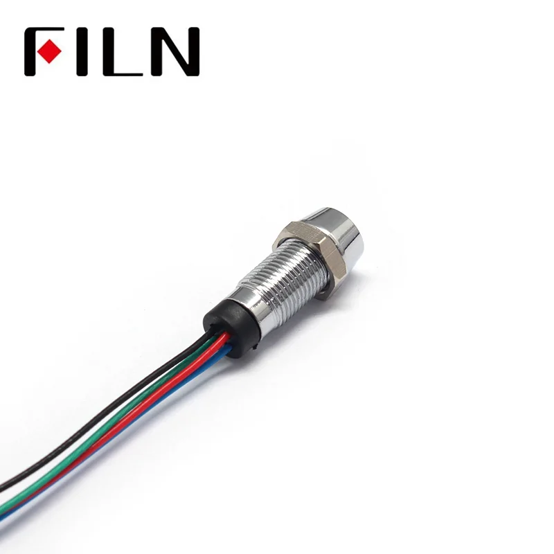 FILN 8MM Metal pilot lamp holder mini indicator light 12V Metal Welding  Indicator Light IP67 with wire