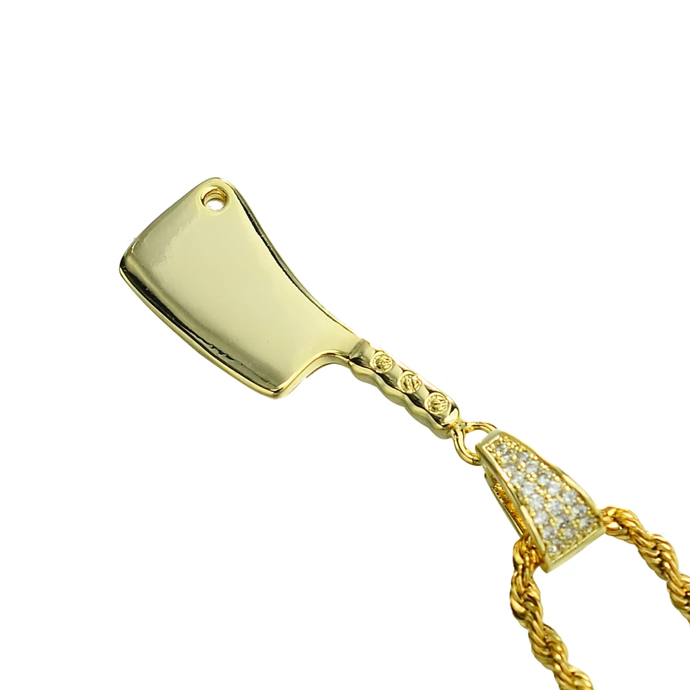 Wholesale Fashion Personalized Jewelry Creative Punk Style Iec out Zircon Kitchen Knife Brass Pendant
