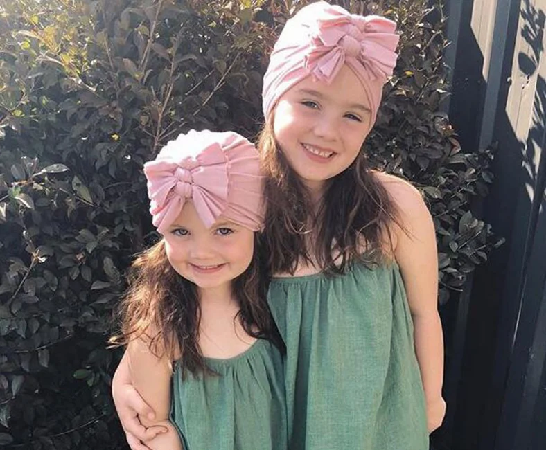 
Soft knitting cotton fabric 3 bow knot Indian baby turban hat 