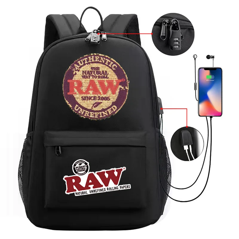 Custom Printed Cartoon Anime Travel Book Bag Back Pack Waterproof Men Backwoods Cookie RAW Laptop Sport USB Backpack With Lock