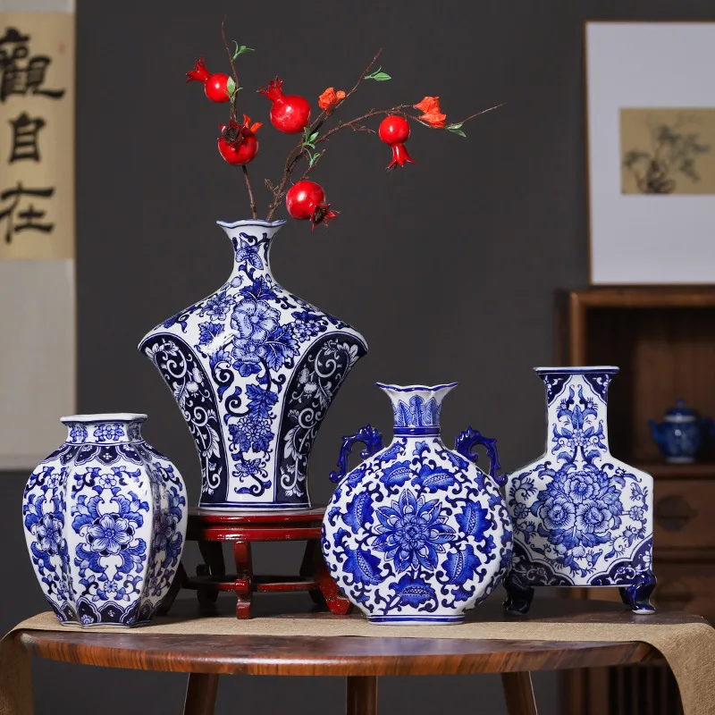New Luxury Vintage Hydroponics Ceramic Vase Chinese Style Transparent Glaze Stone Type for Living Room Ornaments Dried Flowers