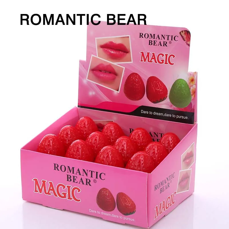 LB01A2 Romantic Bear organic fruit wholesale lip balm stick vegan cute natural herbal 24pcs per box red strawberry lip balm ball