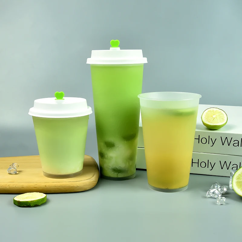 in mould label film 24oz 700ml Injection IML Milk Tea Cups with lids logo custom PP Plastic printed disposable Boba Bubble Cups
