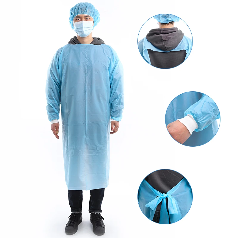 Manufacturer wholesale high quality biodegradable disposable clear plastic cpe isolation gown for hospital