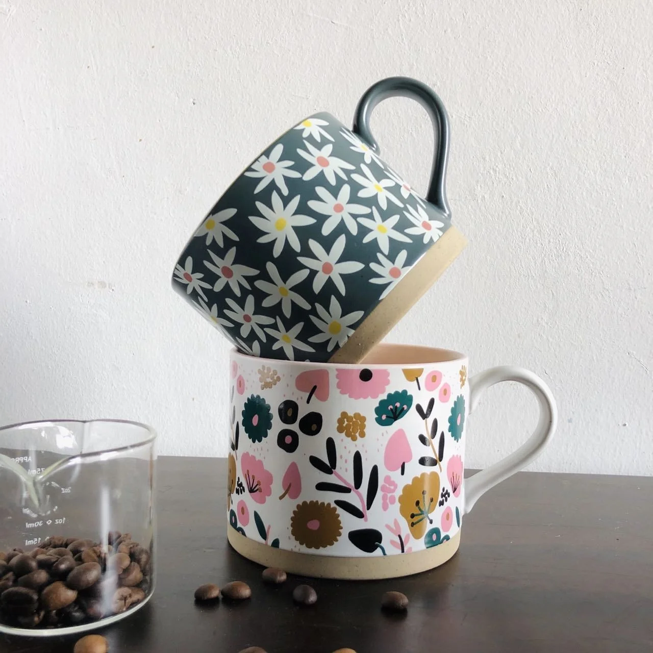 Floral Decal Printing Design Decal Gifts Large Capacity Porcelain Ceramic Soup Coffee Mugs Cups With Handle