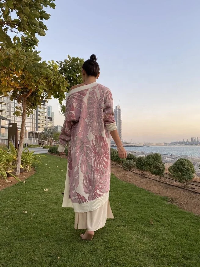 Женский длинный вязаный кардиган Monsterra, розовая одежда, 2021