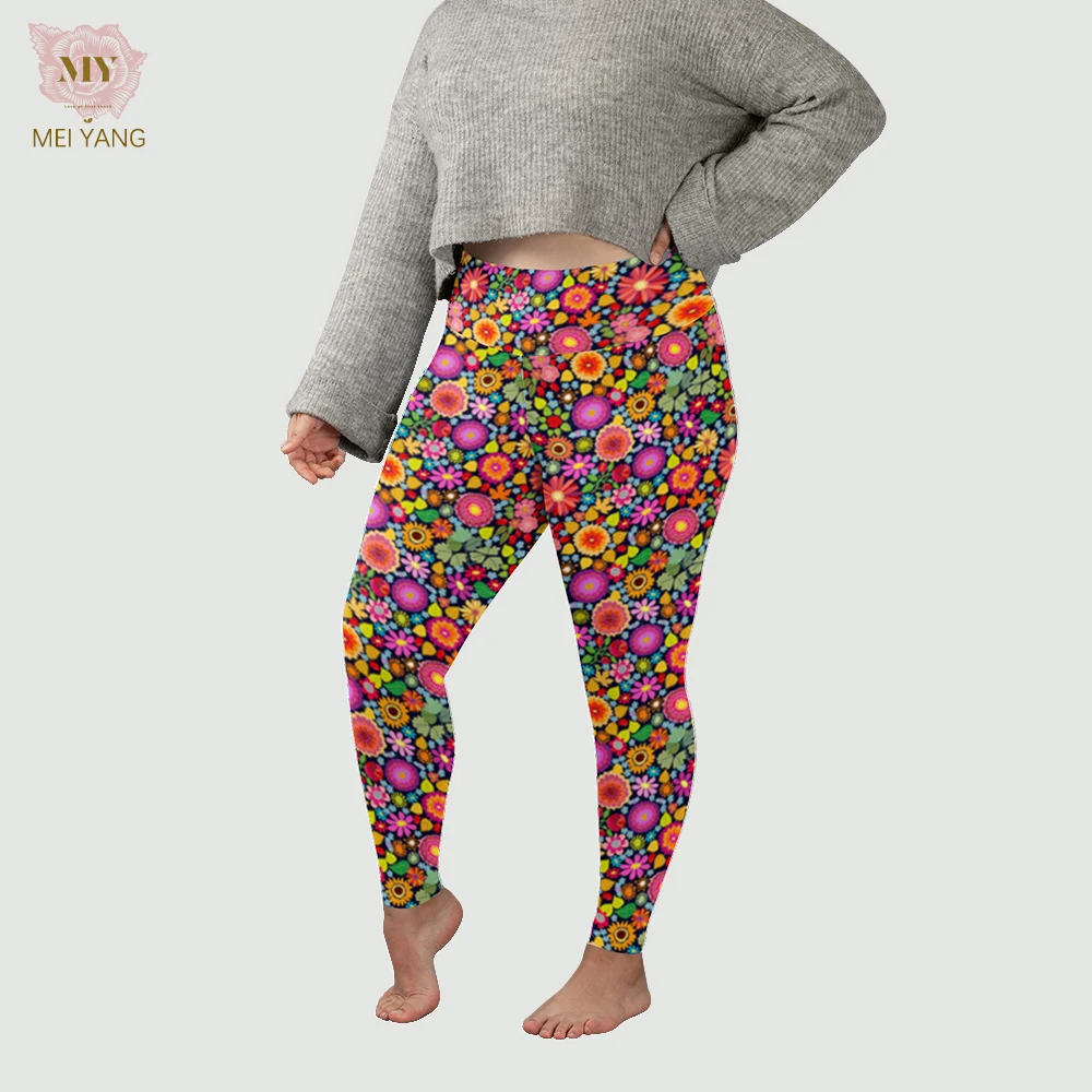 Wholesale Floral Legging 92% Polyester 8% Spandex 230GSM Double Brushed Print High Waist Yoga Leggings