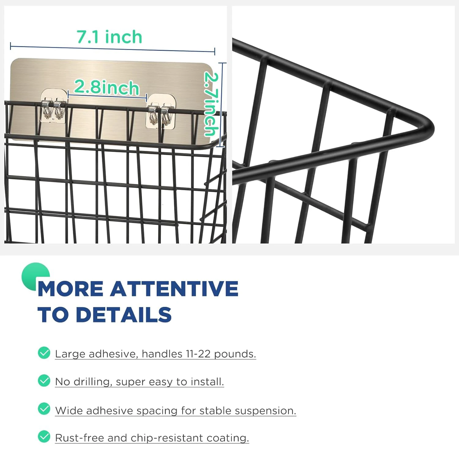 Wire Storage Baskets Adhesive Basket Cabinet Door Organizer No Drilling Sturdy Hanging Fruit Baskets