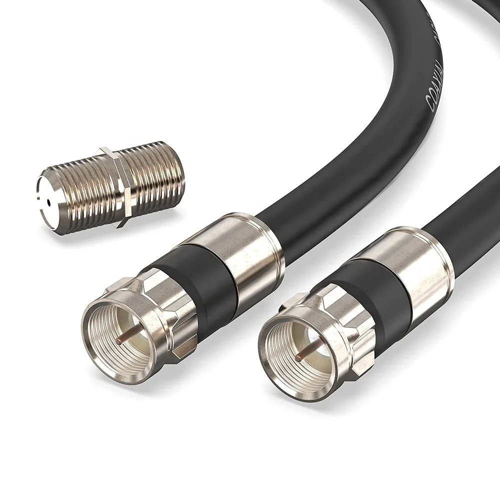 Low Loss RG59 RG11 Rg6 Coax Cable Cord Extender For HD TV 3Ft RG6 Patch Cable Black Coaxial Cable 75 Ohm With F Connector
