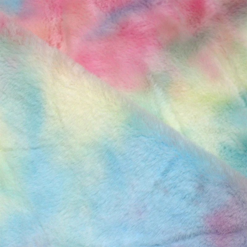 Iridescence Color Fur Supersoft Heavy 420gsm Boucle Plush Shaggy Fluffy Tie Dyed Faux Fur Fabric Fluffy Rabbit Fur for Bean Bags