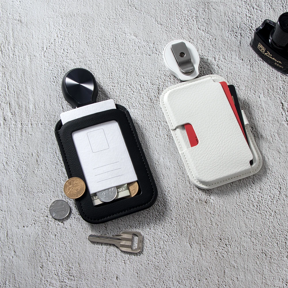 Professional Custom Logo High capacity Card Case Adjustable Badge Reel Leather Name Id Holder Portatarjetas De Identificacion