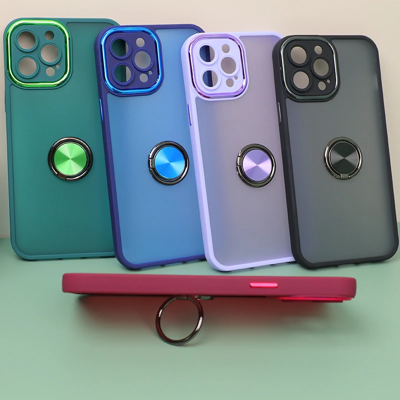 Luxury Hard Matte Mobile Phone Cases for iPhones with Metal Ring Function with Magnetic Stand, Fundas para Celualres con Soporte