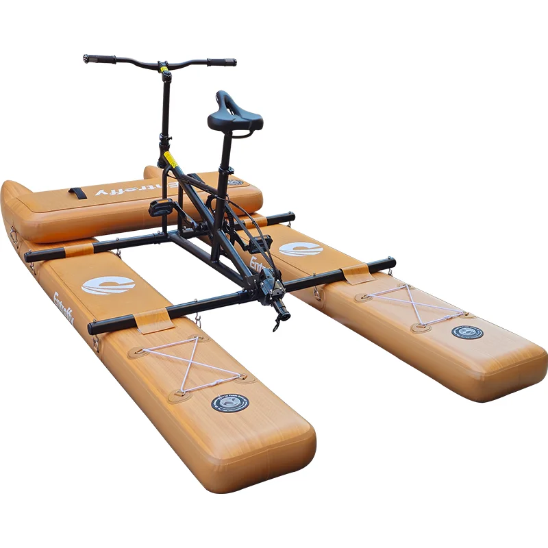 New Arrival beach inflatable Wood grain drop stitch water sport pedal bike boat 2 person folding inflatable sup water bike