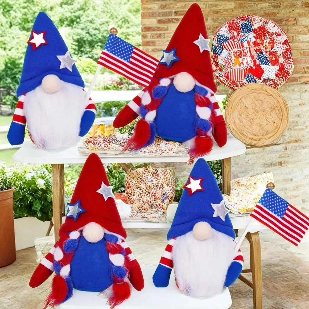 Hot Selling Independence Day Patriotic Gnome Doll Standing Stuffed Plush Faceless Doll 4th Of July Decor Gnomes Faceless Doll