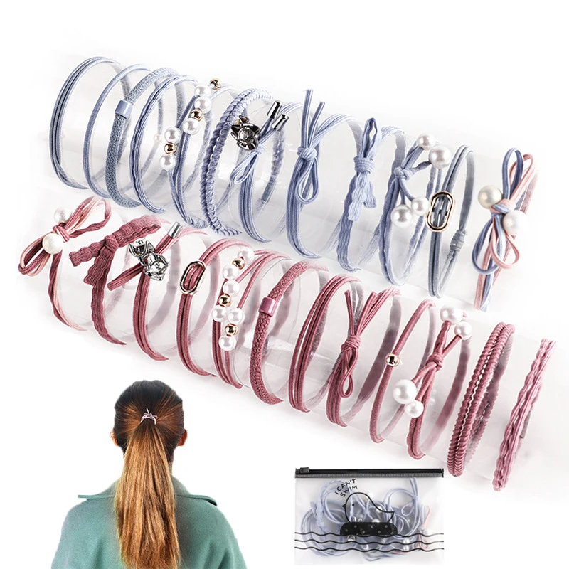 Yucat High Quality 12 Pcs In Bag Korean Women Cute Gift Elastic Hair Rings Rubber Elastic Bands Lovely Pearl Bow Hair Ties Sets
