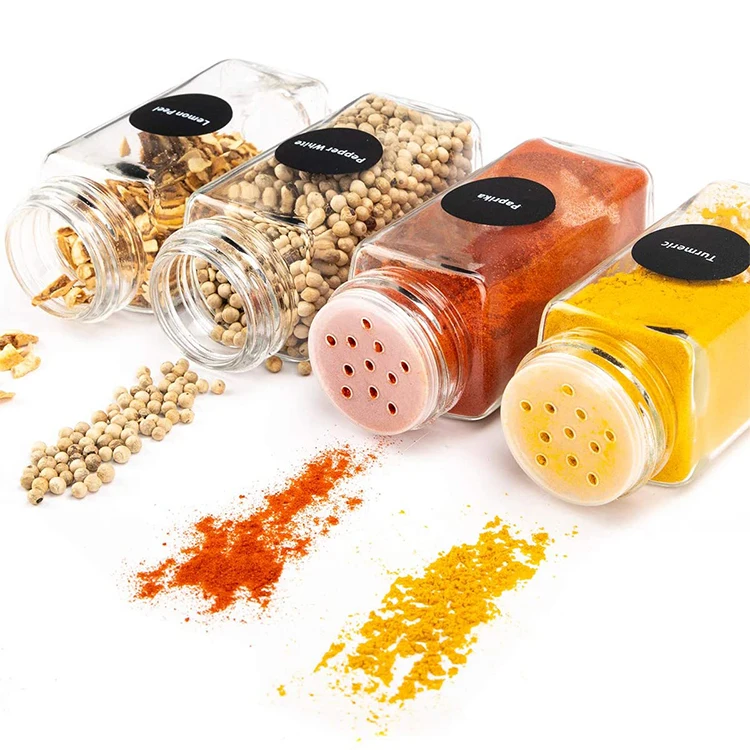 Wholesale Empty Square Kitchen 4oz 120ml 6oz 16oz Seasoning Bottles Pepper Glass Spice Jar with Shaker Bamboo Lids