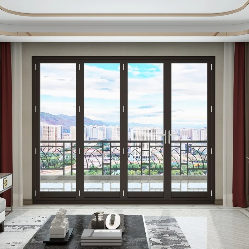 modern aluminium frames double glazed folder door exterior glass folding  door prefab houses front bi folding door fittings