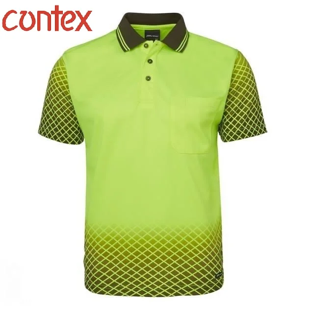 
Workwear WW Sublimation Print High Visibility Hivis Hiviz Knit Cotton Pique Two Tone Tennis Polo shirt 