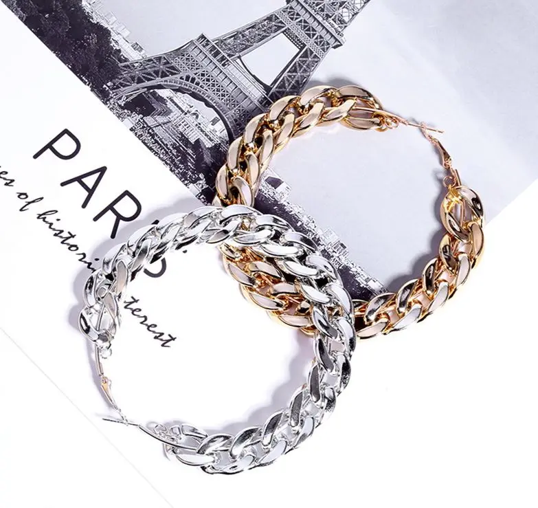 2021 New Design Vintage Chain Hoop Earrings For Women Big Gold Round Earring Brincos Jewelry Female Fashion Statement Gifts