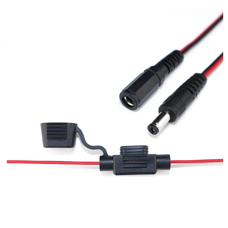 Dc5.5*2.1mm Male Female Barrel Connector With 5a Fuse To Pigtail End Dc Power Cable