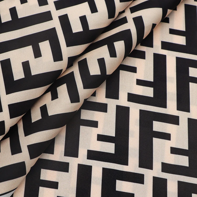 Custom Letter Design Breathable 100% Polyester woven Digital Print Fabric For Dress
