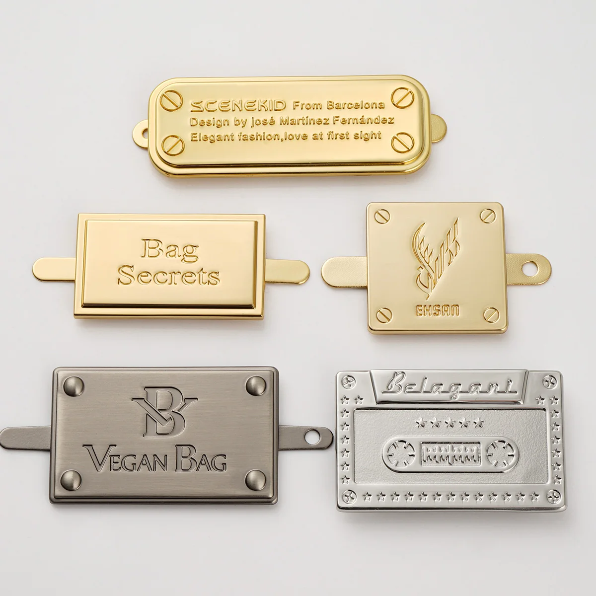 Custom Metal Plate with 4 Decorative Screws Gold Plated for Handbag