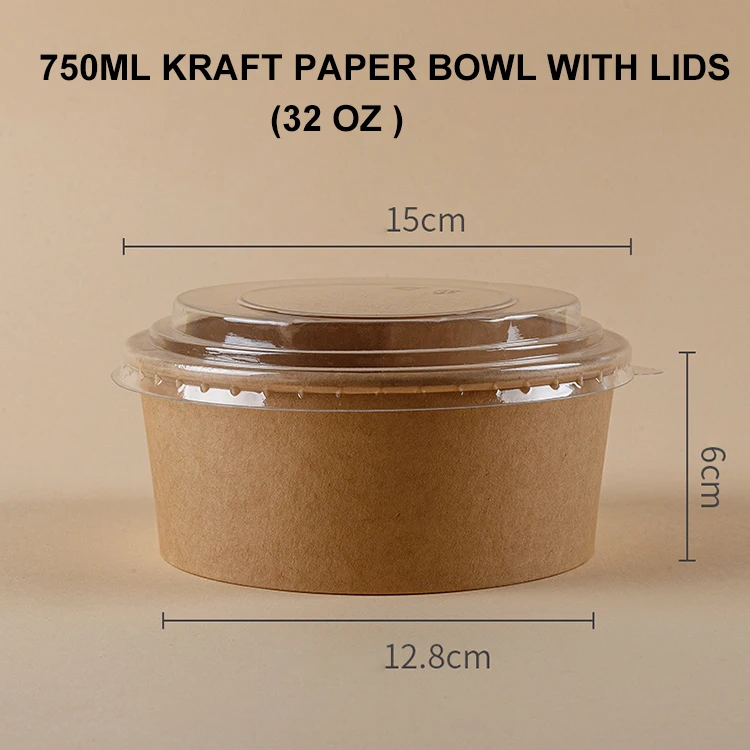 Dayu Recyclable Custom Printed Kraft Paper round Lunch Bowl Free Sample for Food Salad Takeaway with Embossed Lids Foldable Box