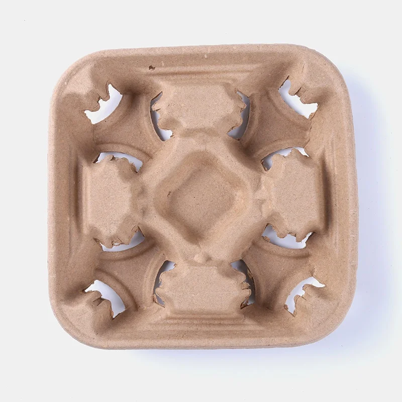 4 Cups Disposable Compostable Durable Drink Carrier for Hot or Cold Drinks To Go Coffee Cup Holder for Food Delivery Service