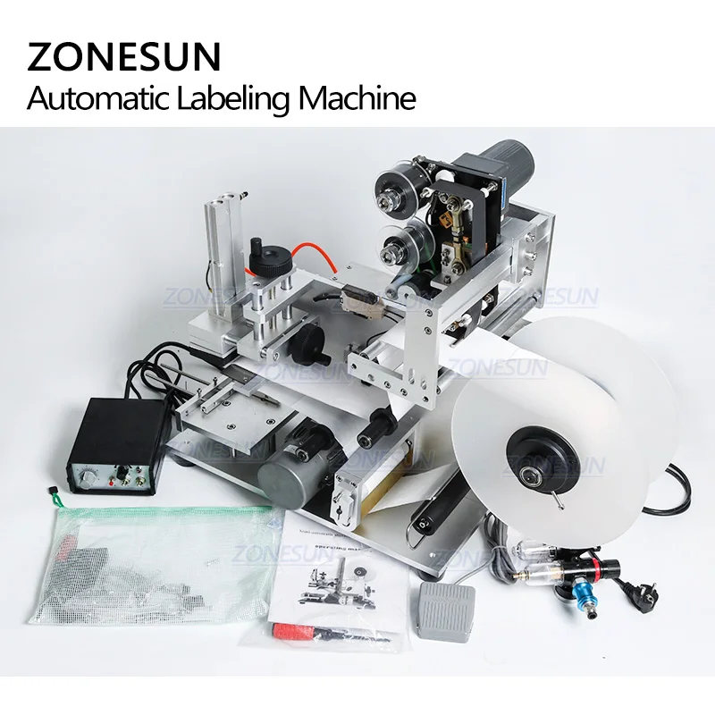 ZONESUN TB-60D Semi Automatic Plane Labeling Machine For Plastic Square  Glass PET Metal Bottles