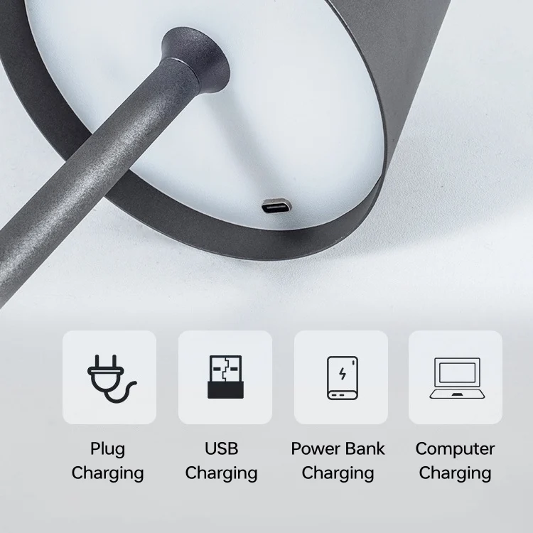 Metal desk lamp with round bottom, square bottom, circular cordless high foot lamp, bar, dining bar, bedroom, minimalist