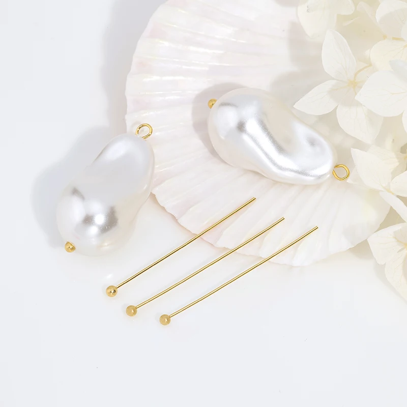 Wholesale DIY pearl jewelry earrings accessories stainless steel gold plated solid ball needle stud earrings