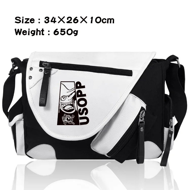 13 Designs Luffy Sanji Chopper Zoro PU Canvas Shoulderbag Cartoon Anime White and Black Backpack